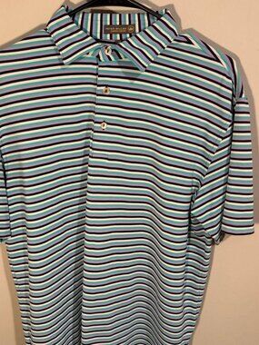 Peter Millar Summer Comfort Striped Golf Polo Men's M Teal
